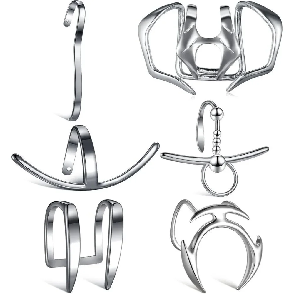 6 Pcs Silver Stainless Cyber Lip Cuff Set for Women Men Halloween Punk Style